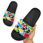 Colorful Cow Print Black Slide Sandals