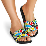 Colorful Cow Print Black Slide Sandals