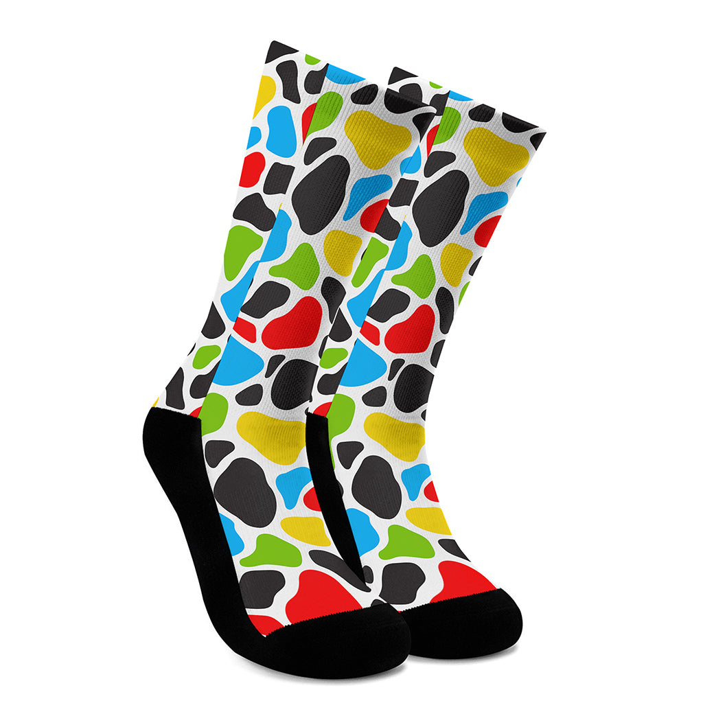 Colorful Cow Print Crew Socks