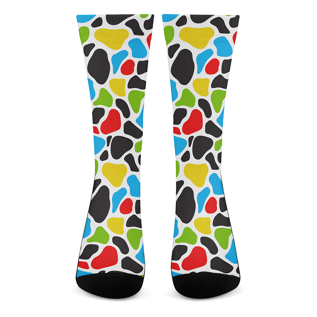 Colorful Cow Print Crew Socks