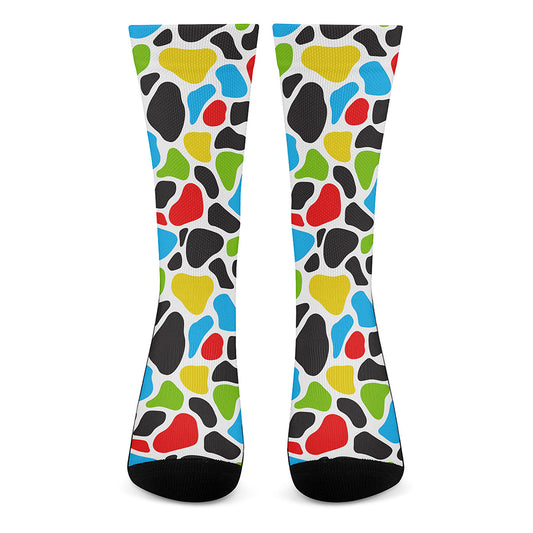 Colorful Cow Print Crew Socks
