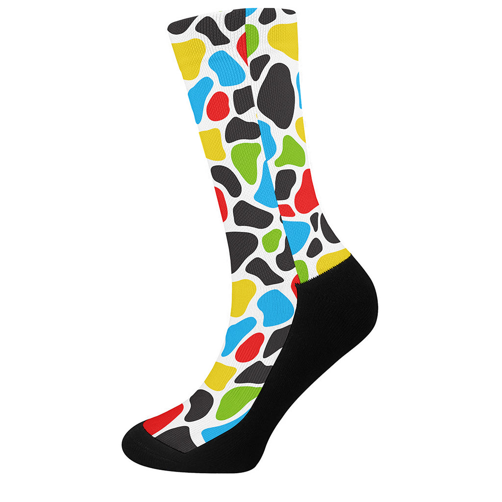 Colorful Cow Print Crew Socks