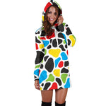 Colorful Cow Print Hoodie Dress GearFrost
