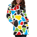 Colorful Cow Print Hoodie Dress GearFrost