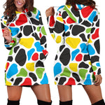 Colorful Cow Print Hoodie Dress GearFrost