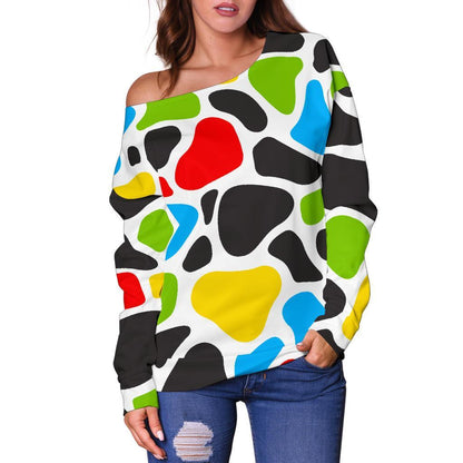 Colorful Cow Print Off Shoulder Sweatshirt GearFrost