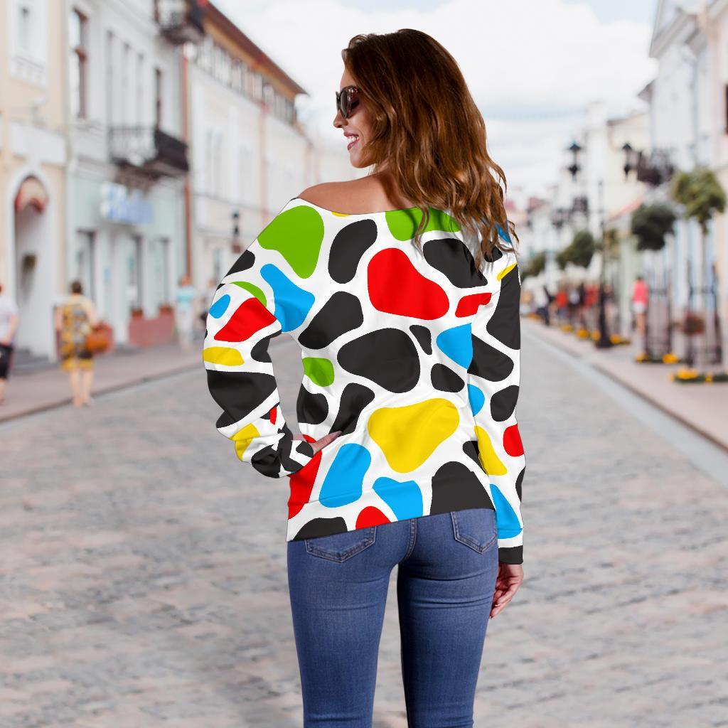 Colorful Cow Print Off Shoulder Sweatshirt GearFrost