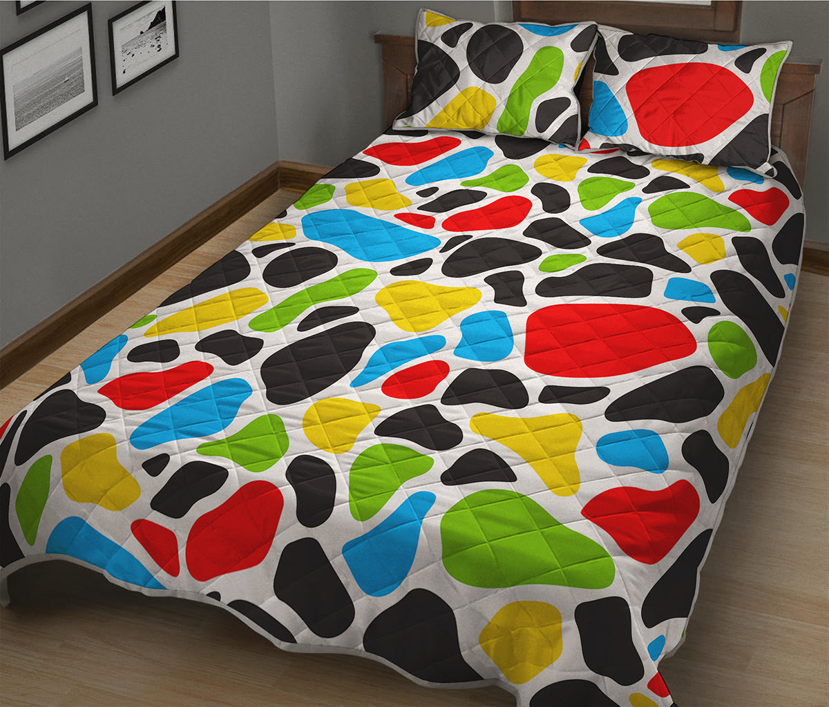 Colorful Cow Print Quilt Bed Set