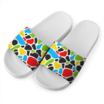 Colorful Cow Print White Slide Sandals
