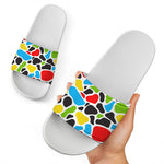 Colorful Cow Print White Slide Sandals