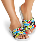 Colorful Cow Print White Slide Sandals