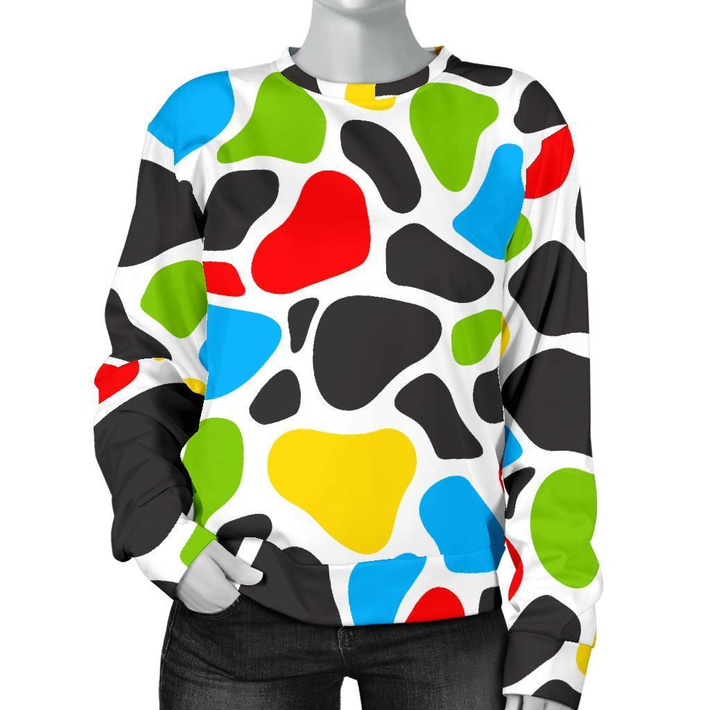 Colorful Cow Print Women's Crewneck Sweatshirt GearFrost