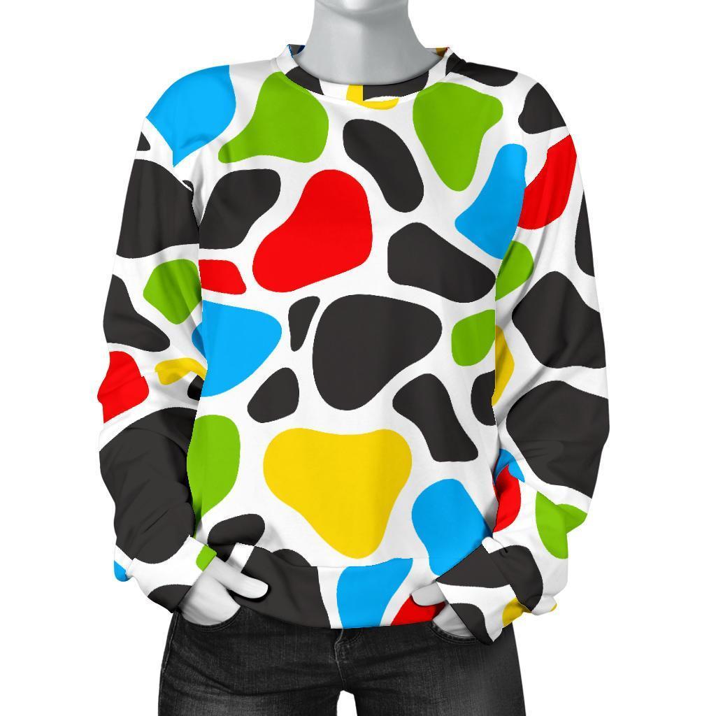 Colorful Cow Print Women's Crewneck Sweatshirt GearFrost