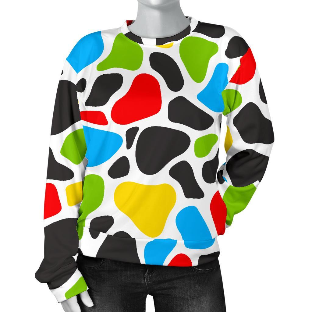 Colorful Cow Print Women's Crewneck Sweatshirt GearFrost