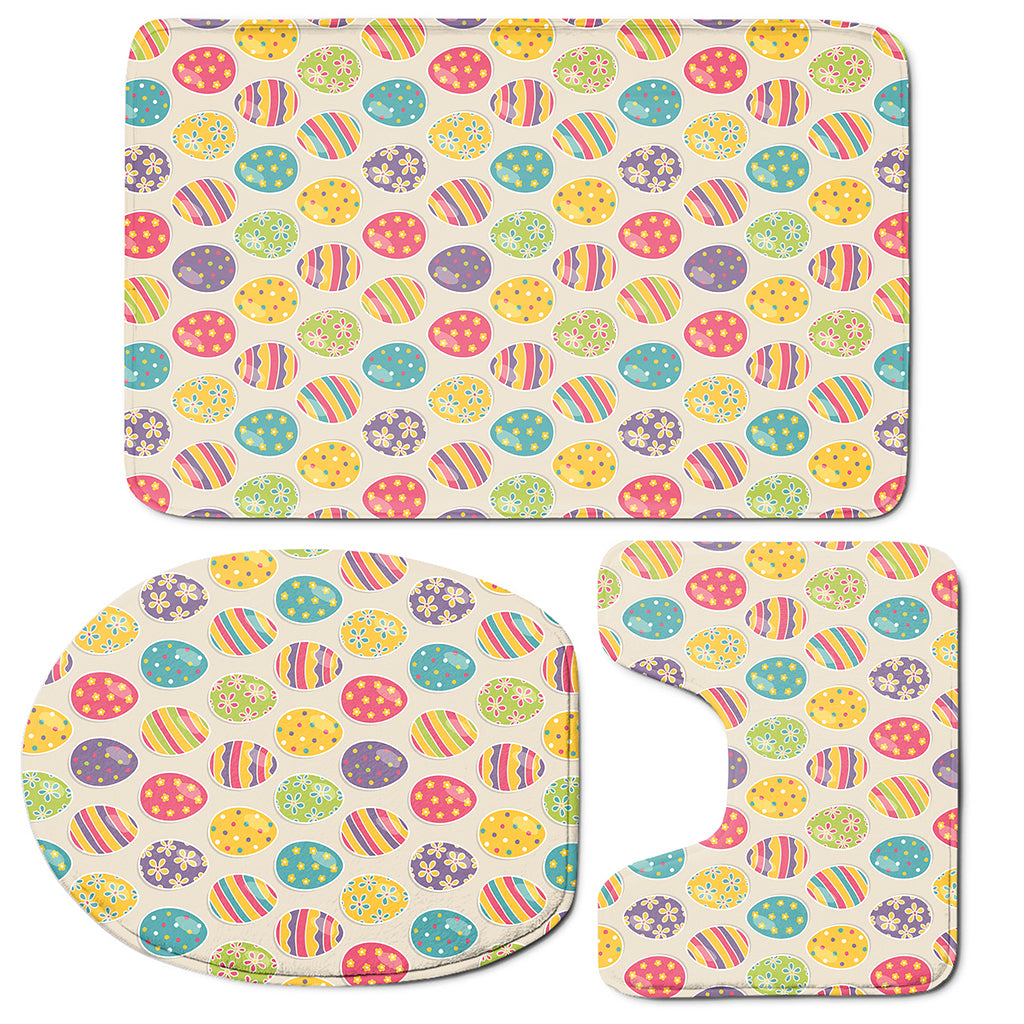 Colorful Cute Easter Eggs Pattern Print 3 Piece Bath Mat Set