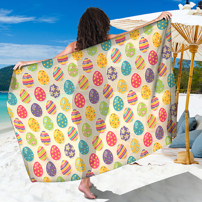 Colorful Cute Easter Eggs Pattern Print Beach Sarong Wrap
