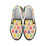 Colorful Cute Easter Eggs Pattern Print Black Slip On Shoes