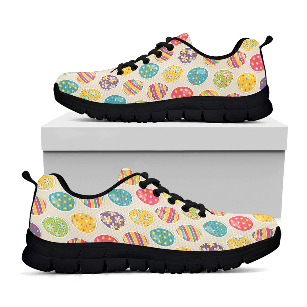 Colorful Cute Easter Eggs Pattern Print Black Sneakers