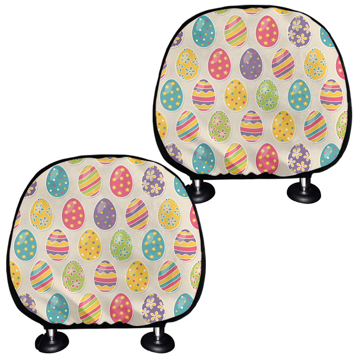 Colorful Cute Easter Eggs Pattern Print Car Headrest Covers
