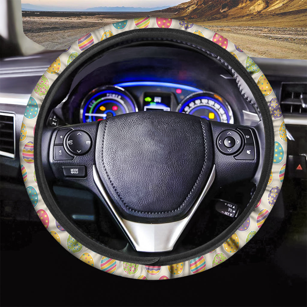Colorful Cute Easter Eggs Pattern Print Car Steering Wheel Cover