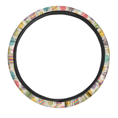 Colorful Cute Easter Eggs Pattern Print Car Steering Wheel Cover
