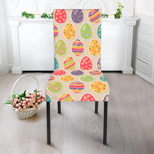 Colorful Cute Easter Eggs Pattern Print Dining Chair Slipcover