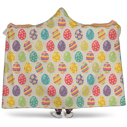 Colorful Cute Easter Eggs Pattern Print Hooded Blanket