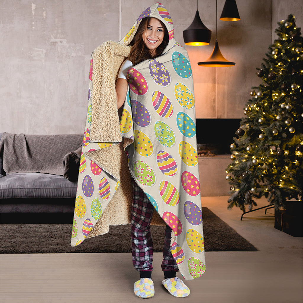 Colorful Cute Easter Eggs Pattern Print Hooded Blanket