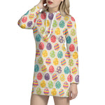 Colorful Cute Easter Eggs Pattern Print Hoodie Dress
