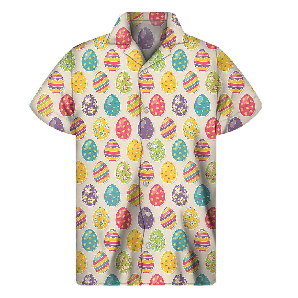 Colorful Cute Easter Eggs Pattern Print Men's Short Sleeve Shirt