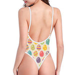 Colorful Cute Easter Eggs Pattern Print One Piece High Cut Swimsuit