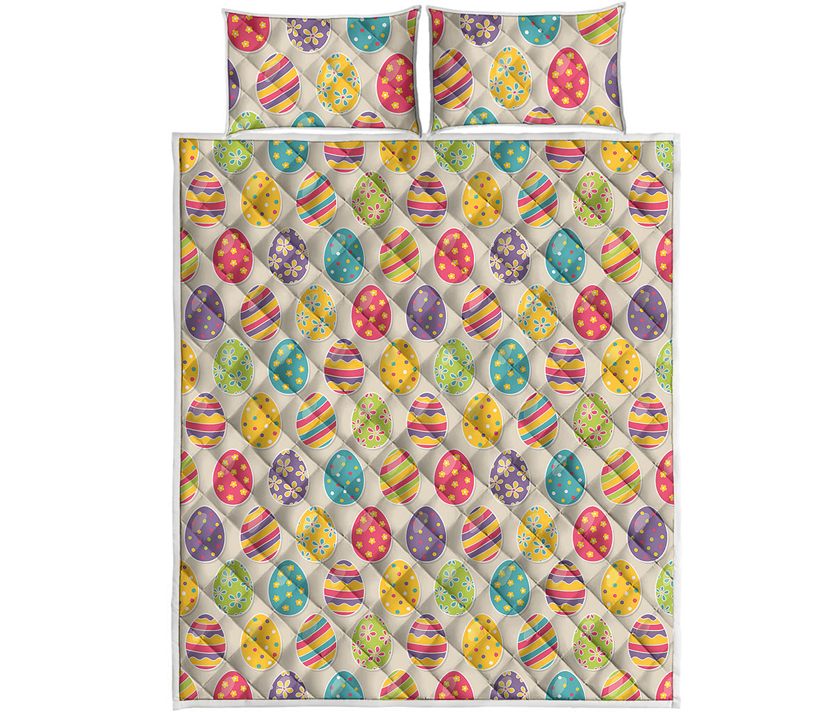 Colorful Cute Easter Eggs Pattern Print Quilt Bed Set