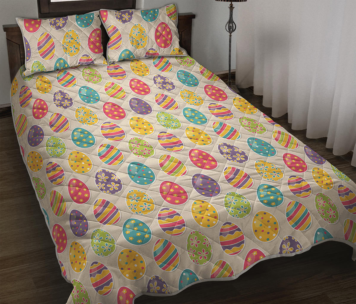 Colorful Cute Easter Eggs Pattern Print Quilt Bed Set