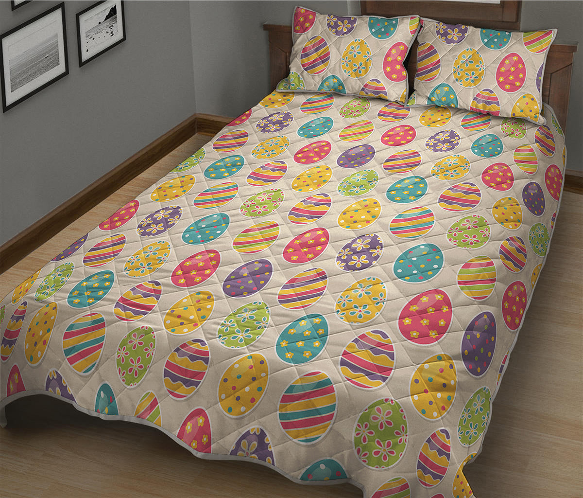 Colorful Cute Easter Eggs Pattern Print Quilt Bed Set