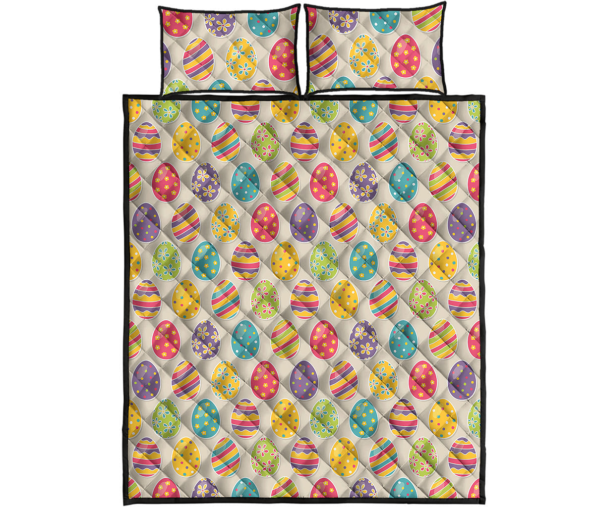 Colorful Cute Easter Eggs Pattern Print Quilt Bed Set