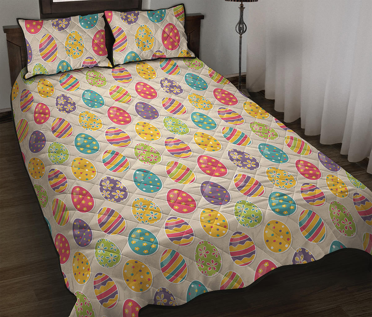 Colorful Cute Easter Eggs Pattern Print Quilt Bed Set