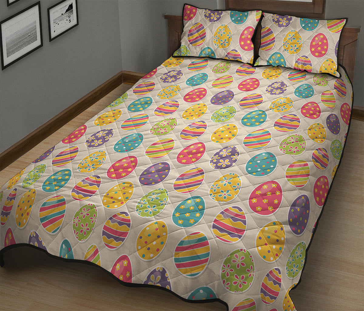Colorful Cute Easter Eggs Pattern Print Quilt Bed Set