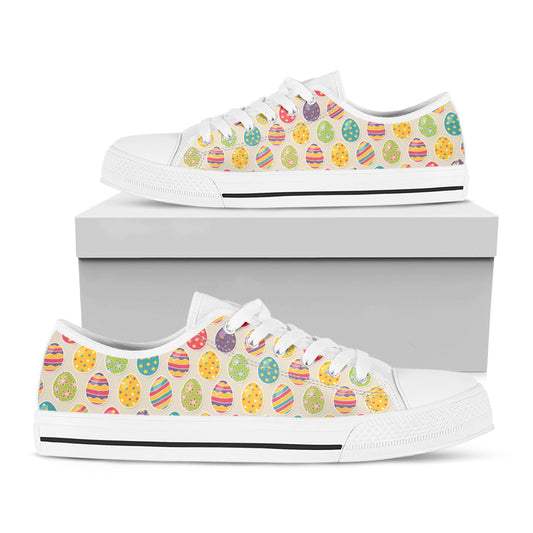 Colorful Cute Easter Eggs Pattern Print White Low Top Shoes