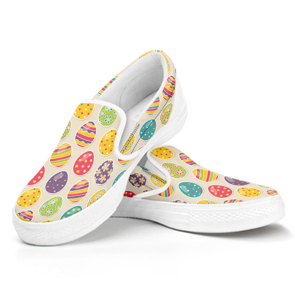 Colorful Cute Easter Eggs Pattern Print White Slip On Shoes