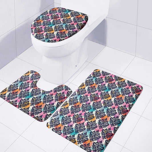 Colorful Damask Pattern Print 3 Piece Bath Mat Set