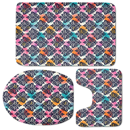 Colorful Damask Pattern Print 3 Piece Bath Mat Set