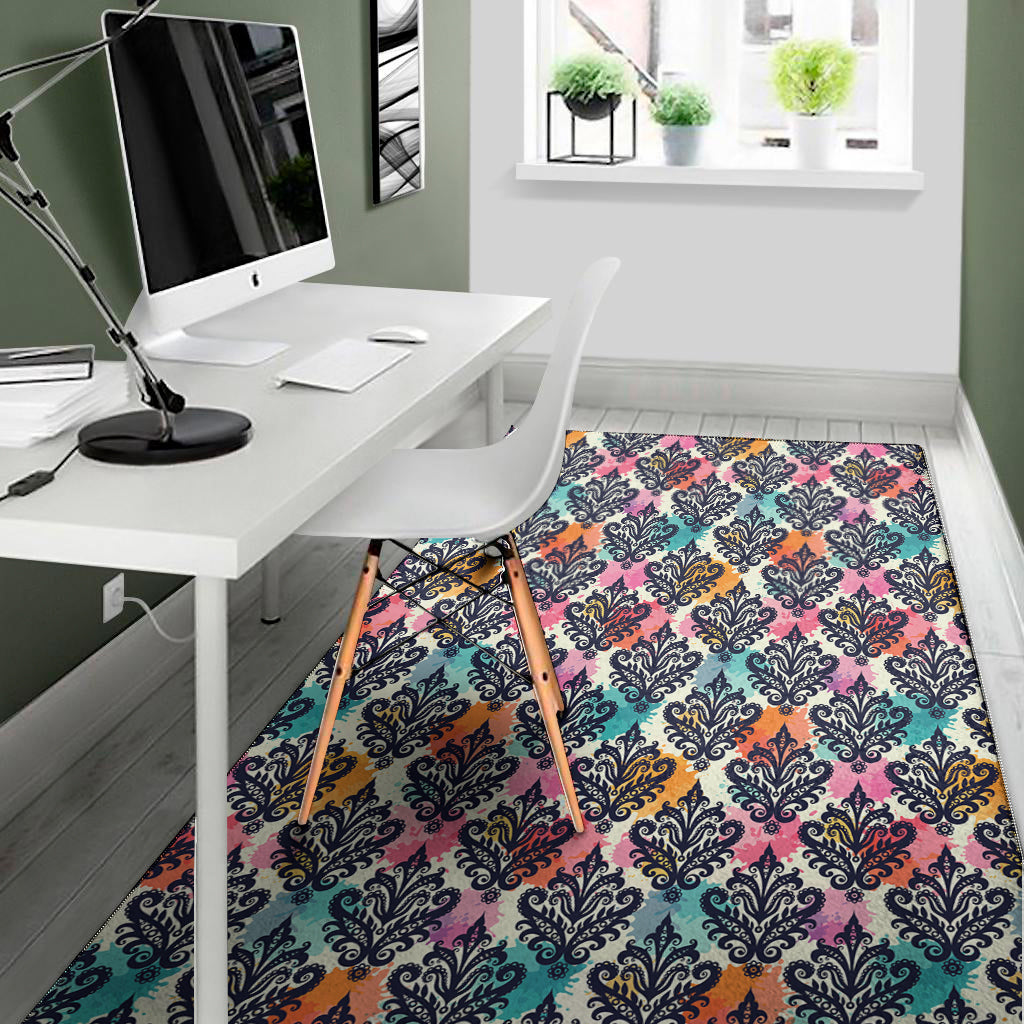 Colorful Damask Pattern Print Area Rug