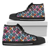 Colorful Damask Pattern Print Black High Top Shoes