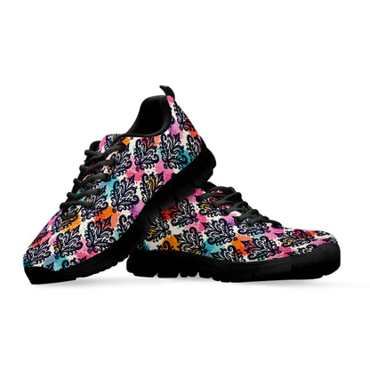 Colorful Damask Pattern Print Black Sneakers