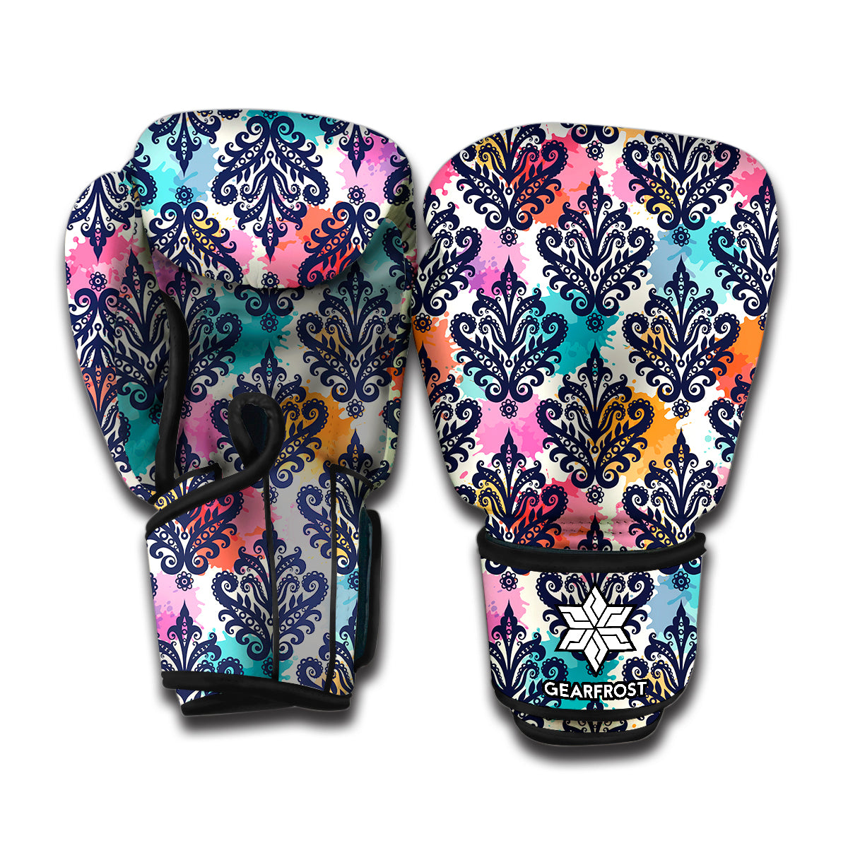 Colorful Damask Pattern Print Boxing Gloves