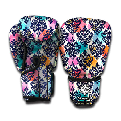 Colorful Damask Pattern Print Boxing Gloves