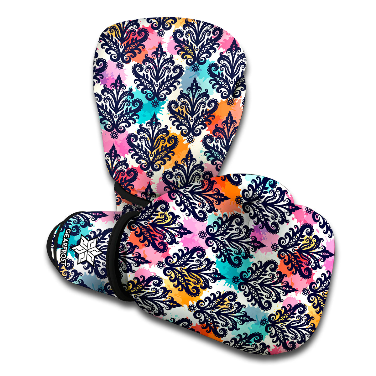 Colorful Damask Pattern Print Boxing Gloves