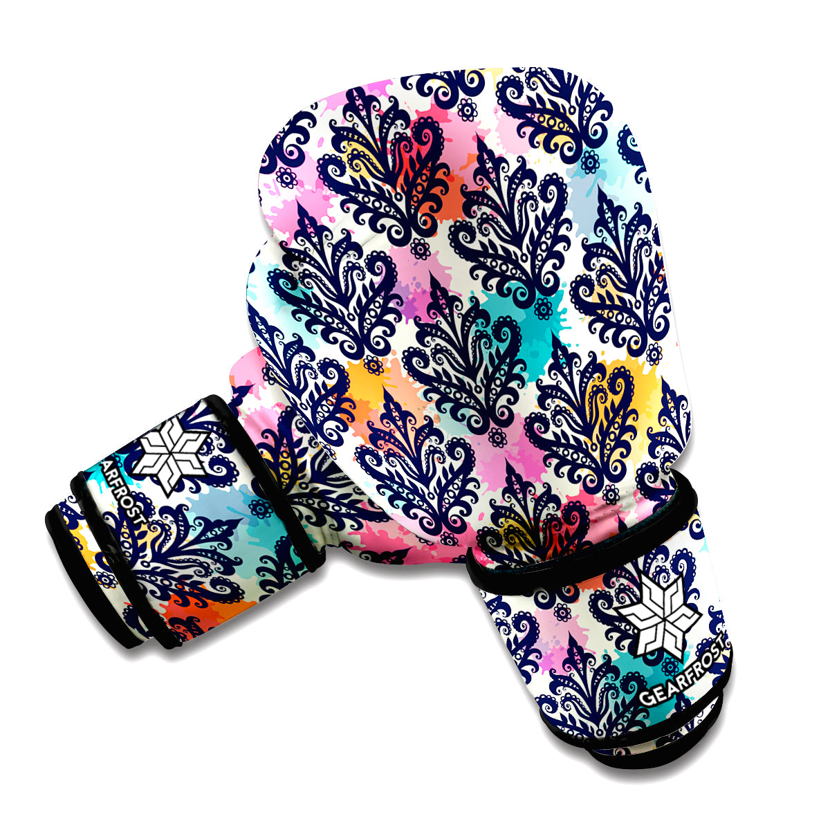 Colorful Damask Pattern Print Boxing Gloves