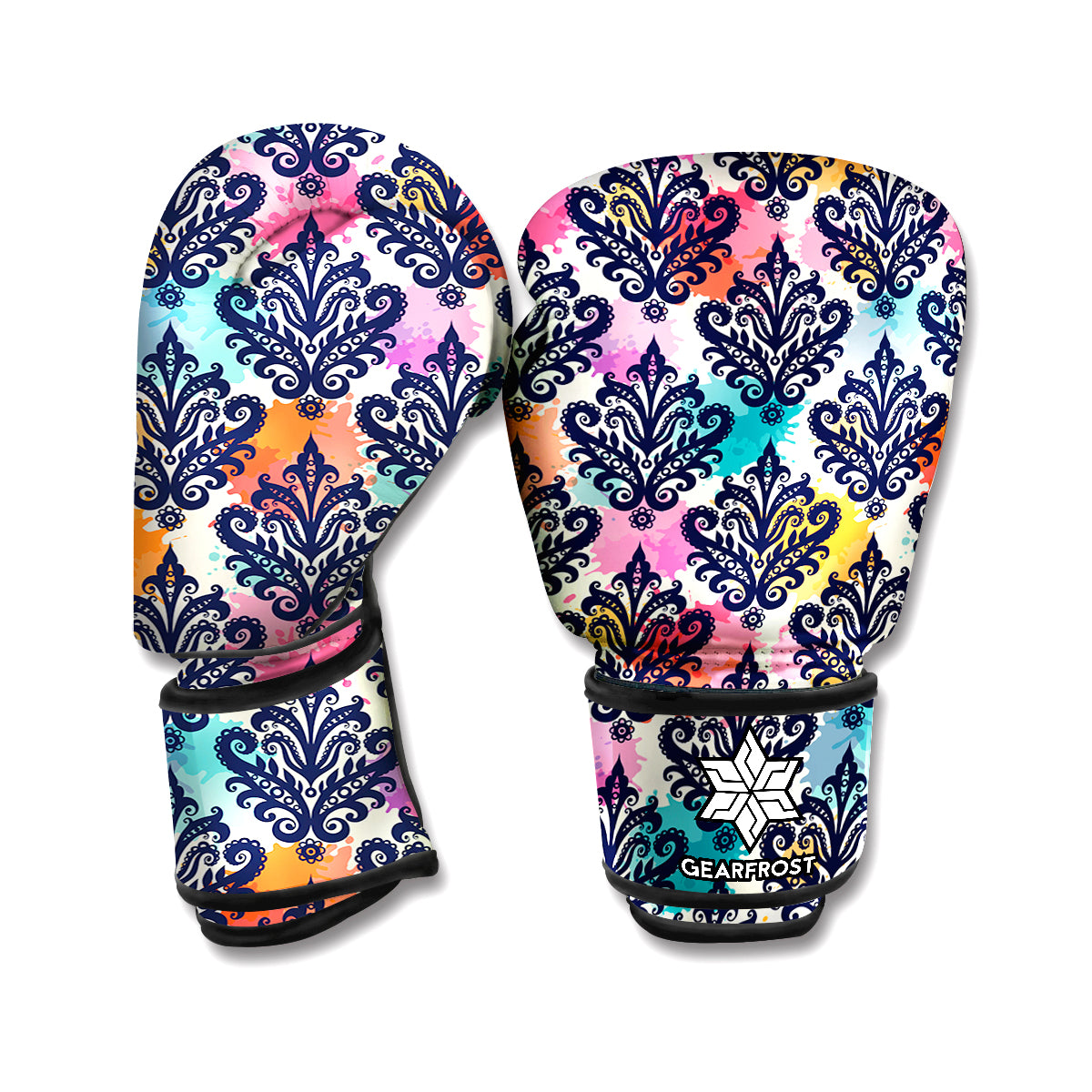 Colorful Damask Pattern Print Boxing Gloves