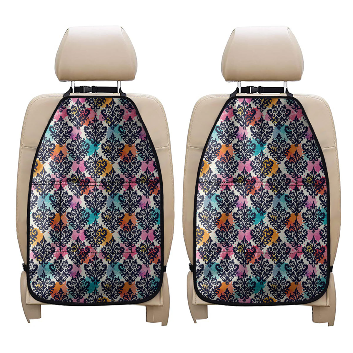 Colorful Damask Pattern Print Car Seat Organizers